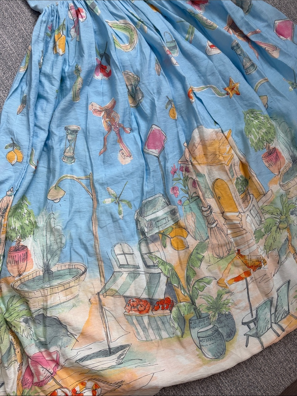 Moon River Light Blue Sleeveless Midi Dress with Seaside Print Skirt - Picture 3 of 5